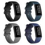 Velavior Waterproof Bands for Fitbit Charge 3/ Charge3 SE, Pack of 4, Soft Adjustable Wristbands for Women Men Small Large (Black/Navy/Darkslategray/Gray, S: for 5.5"-7.1" Wrist)