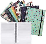 Paper Junkie 6 Pack 5x7 Spiral Notebooks with Pocket - Small Lined Journals with Elastic Closure for School, Work (6 Designs)