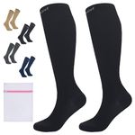 360 RELIEF - 2 Pairs Flight Compression Socks Supports | Blood Circulation, Travel, Work, Edema, Diabetic, Varicose Veins, Pregnancy for Nurses | L/XL, Black with Mesh Laundry Bag |