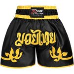 EVO Fitness Muay Thai Shorts MMA Kick Boxing Martial Arts Fight Gear (Black and Gold, XS)