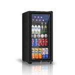 Saeoola Beverage Refrigerator, 3.2 Cu.ft Mini Fridge with Double Glass Door, Cooler for Soda, Beer or Wine for Home, Office or Bar with Adjustable Removable Shelves (Black)