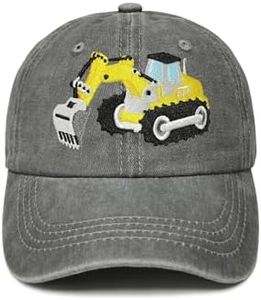 Shenbors Embroidered Big Excavator Hat for Boys Toddlers, Gift for Toddler Kids, Washed Gray Embroidery Funny Baseball Cap Dad Hat