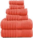 LANE LINEN Luxury Ribbed Bath Towels - 100% Cotton Towels for Bathroom, Zero Twist, Soft & Absorbent Shower Towels, Quick Dry, 2 Bath Towels, 2 Hand Towels, 2 Wash Cloths - Tiger Lily (6 Piece Set)