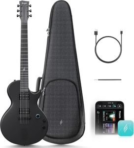 Electric Guitar Nova Go Sonic - 1/4 Black Smart Electric Carbon Fiber Guitarra with 10W Wireless Speaker, Onboard Presets, Charging Cable, Adjusting Wrench, and Gig Bag