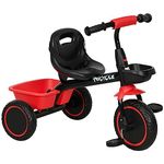 Qaba Large Tricycle for Toddler 2-5 Year Old Girls and Boys, Toddler Bike with Adjustable Seat, Storage Baskets, Red