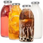 LIMILI Glass Bottles with Lids, 4PCS Glass Milk Bottles with Lids 500ml Clear Glass Drinking Bottles Juice Bottles Smoothie Reusable Milk Bottles for Protein Prep, Fridge and Dishwasher Safe