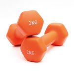 Bestfor Pair of 2kg Hex Anti Roll Non Slip Neoprene Dumbbell Weights For Exercise, Fitness, Workouts, Lifting with Exercise Chart