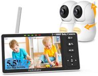 HelloBaby Baby Monitor 2 Cameras with 1080P Baby Camera,5.5’’ Split-Screen Baby Monitor with Camera and Night Vision,No WiFi,Pan-Tilt-Zoom,Night Light,1000ft Range,Two-Way Audio,Temperature Display