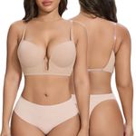 Joyshaper Low Back Bra for Women Plunge U Neck Underwire Push Up Brassieres Seamless Backless Bralettes for Wedding Party, Beige-1, XL