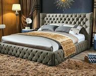 mm08enn Luxury Chesterfield Wing Buttons Bed Frame in Soft Plush Fabric (Blue, 5ft King Size)