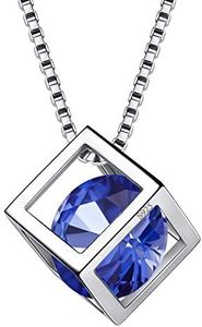 Aurora Tears September Birthstone Necklaces Women 925 Sterling Silver Crystal 3D Cube Birth Stone Pendant Cubic Zirconia Sep. Birthday Pendant Girls Charm Dating Jewelry DP0028S