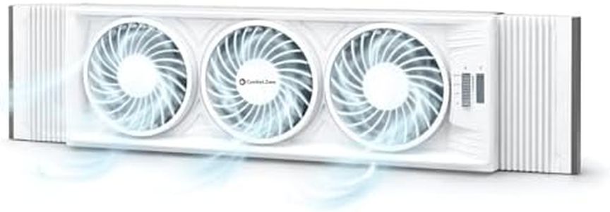 Comfort Zone Triple Window Fan with Adjustable Thermostat | 3-Speed High-Velocity Cooling | Horizontal or Vertical Manual Control | Fits Double Hung Windows (Min 25" x 8") | Fully Assembled | White