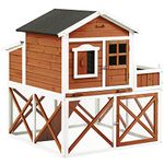 PawHut 44" Chicken Coop, Wooden Hen Run House, Rabbit Hutch with Nesting Box, Removable Tray, Asphalt Roof, Planting Lattice, Orange