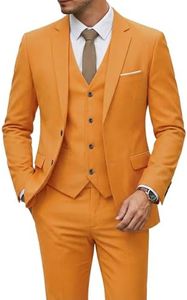 YND Men's Slim Fit 2 Button 3 Piece Suit Set, Blazer Jacket Vest Pants and Tie, Solid Wedding Dress Tux and Trousers Orange