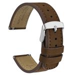 WOCCI 20mm Retro Leather Watch Strap for Men and Women, Quick Release Replacement Band with Silver Buckle (Dark Brown)