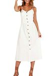 YMING Women Evening Dresses Midi Dress Party Dresses with Pockets Summer Dress White XXL