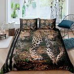 Erosebridal 3D Leopard Bedding Set Leopard Print Duvet Cover Queen Size Cheetah Comforter Cover Safari Wildlife Animal Bedspread Cover for Kids Boys Teens Young Man Room Decorative, Brown