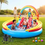 Toy Imagine 9.5ft Big lnflatable Rainbow Ring waterslide & Sprayer Fountain waterpark Play Center with Pump Fun Splash Kiddie Pool with 6 Colorful Balls