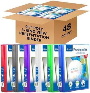 BAZIC Products 3 Ring Binder 1/2" Poly Presentation View Binders Organizer - Assorted Color, Round Ring, Hold 100 Sheets Paper, 48-Count