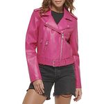 Levi's Women's Faux Leather Belted Motorcycle Jacket (Standard and Plus Sizes),Pink,Small