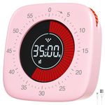 Dealswin Visual Timer Rechargeable, Timer Digital Timers with 4 Alarm Modes, Improved 60 Minutes Time Timing & Countdown Timer for Kids Study Kitchen Cooking Office（Pink）