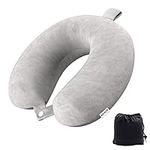 Travel Pillow Memory Foam Neck Pillow Lightweight Quick Pack for Airplane Train Car Travel Camping Neck Support Pillow (Light Grey)