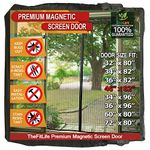 TheFitLife Magnetic Fly Screens for Doors - Heavy Duty Mesh Curtain with Full Frame Hook and Loop Powerful Magnets That Snap Shut Automatically (Black 122x210cm - Fits Doors up to 116x208cm Max)