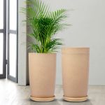 Kuber Industries Pack of 3 Flower Pot with Plate | 18 Inch | Lightweight Polymers Indoor-Outdoor Pots | Flower Gamla Pot for Home-Office | Planter for Living Room | Marble Emerald | Beige