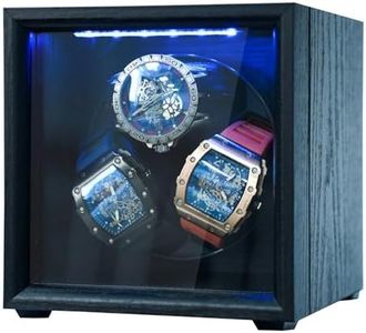 RYLENE Watch Winder for 3 Automatic Watches, Automatic Watch Winder 4 Rotation Modes with Blue Light, USB Powered and Quiet Mabuchi Motor