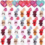 28PCS Valentine's Day Gift Cards Plush Bear Stuffed Keychain Toys for Kids, Mini Animal Plush Toys for Valentines Exchange, Valentines Party Favors, School Classroom Prize