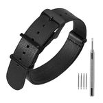 ANNEFIT Leather Watch Strap 20mm, Genuine Calfskin One-Piece Military Watch Band for Men and Women with Matte Black Buckle (Black)