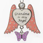 BANBERRY DESIGNS Grandma Angel Ornament - Jeweled Angel Wings Hanging Ornament - Grandma is My Angel - Pink Butterfly Charm - 3" H