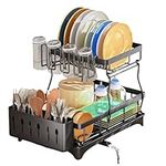 Yalixuan 2 Tier Dish Drainer Rack with Drip Tray, Detachable Dish Drying Rack Sink Drainer, Dish Rack Draining Board Rack Washing Up Rack, Kitchen Drainer, Black