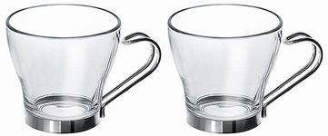 Set of 2 Metal Handle Glass Espresso Cups