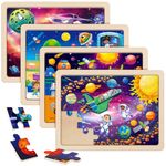 SYNARRY Wooden Space Planets Solar System Puzzles for Toddlers 2-4, 4 Packs 24 PCs Jigsaw Puzzles for Kids Ages 4-6, Preschool Toys Gifts for Children, Wood Puzzles for 2 3 4 5 6 Year Old Boys Girls