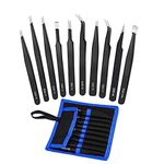 Tweezers Precision SetEasily Life 10pcs ESD Tweezers Set Anti Static Stainless Steel Anti Magnetic Tweezers Set with Storage Bag for CraftElectronics Repairjewelry repairLaboratory Worketc.