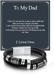 Bandmax Mens Black Wax Rope Beads Cuff Bracelet 8.2 Inch Waterproof Durable Viking Nordic Leather Cord Wristband Gift for Father's Day Christmas