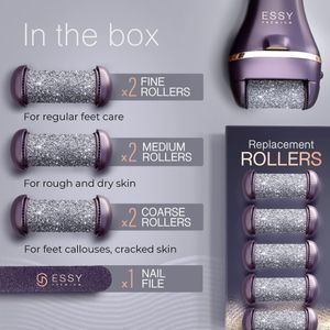 Essy Electric Foot File – Hard Skin Remover with 5 Rollers, Purple