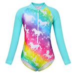 Berich Swimming Costume Girls Swim Suit Kids One Piece Swimwear with Long Sleeve Child Sunsuit Toddler UV Protection Rash Gurad Bathing Suit Baby Unicorn Swimsuit Swim Costume 5-6 Years(Green,120)