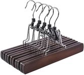 Amber Home 10 Pack Walnut Wooden Pants Hangers, Wood Clamp Hangers with Non Slip Padded Velvet, Jeans/Slacks Hangers Hair Extension Hangers for Skirts, Trousers, Wigs (Walnut, 10)