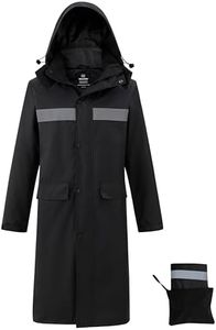 wantdo Mens Rain Jacket Waterproof with Hood Packable Long Rain Coat Lightweight Rainwear Raincoat, Hi-Vis Black, Large
