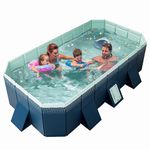 MEIGLQEA Foldable Pool Non-Inflatable Swimming Pool for Family Adults Hard Plastic Shell Collapsible Rectangle Swimming Pool for Outside Backyard Portable Pet Dog Pool (Dark Blue, 295cm)