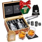 Royal Reserve Whiskey Stones Gift Set Artisan Crafted Chilling Rocks Scotch Bourbon Glasses and Slate Table Coasters – Gift for Guy Men Dad Boyfriend Anniversary or Retirement Regalos para Hombre