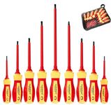 ToolinHand 9 PCS 1000V Insulated Screwdriver Set, 4 Phillips and 5 Slotted Screwdrivers, with Voltage Tester, CR-V Magnetic Tips, Professional Electrician Electrical Screwdriver Tool Set