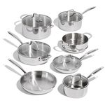 Lagostina Forte 3-Ply Clad 12-pc Cookware Set, Stainless Steel Pots and Pans Set, Stay-Cool Riveted Stainless Steel Handles, Tempered Glass Lids, Induction-Compatible Base, Oven Safe 400°F / 204ºC