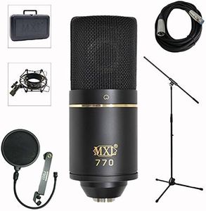 MXL 770 Professional Studio Condenser Mic + Mic Stand + Pop Filter + XLR Cable Bundle