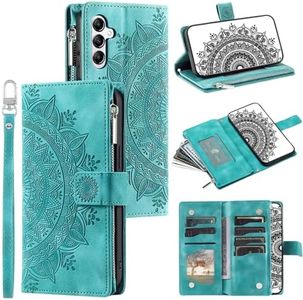 Mavis's Diary Galaxy S24 Case Wallet for Women, Zipper Card Holder Mandala Embosssed PU Leather Wrist Strap Book Folio Flip Cover Compatible with Samsung Galaxy S24 6.2" (Mint Green)