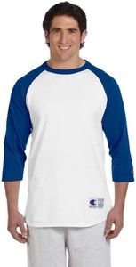 Champion Men's Raglan Baseball T-Shirt, White/Team Blue, Medium