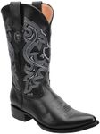 Dona Michi Men's Genuine Leather Deer Skin Western Cowboy Boots Leather Sole (Black, numeric_9_point_5)