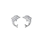 Tiny Dolphin Stud Earrings S925 Sterling Silver Cubic Zirconia Crystal Animal Fish Earring Studs Post Cartilage Piercing Hypoallergenic Cute Jewelry Gifts for Women Girls BFF